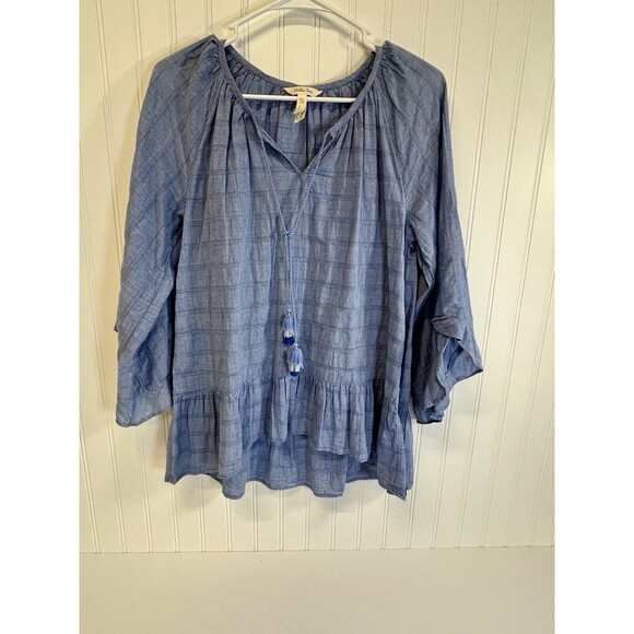 Matilda Jane Pretty Things Shirt Round Tassel Tie Neck Ruffle Flowy Blouse Sz XS - Picture 8 of 9